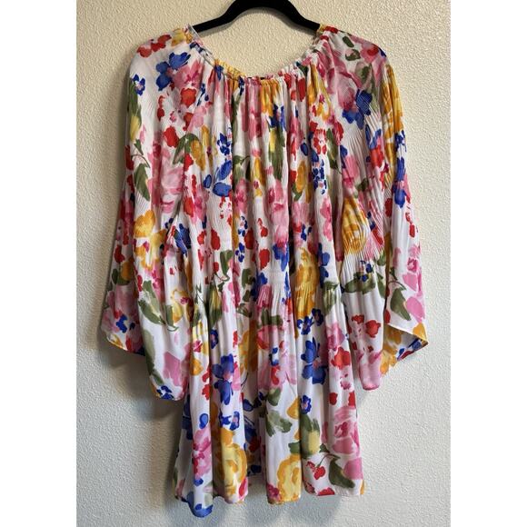 Floral And Ivy Floral Gathered V-neckline Colorful Flowy Babydoll Top Size 2X - Picture 3 of 10